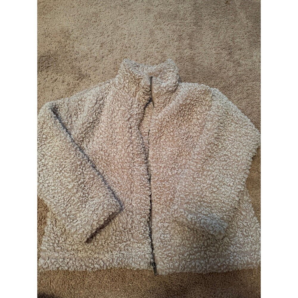 Thread Supply Fluffy Zip-Up Jacket – Beige, Size XS